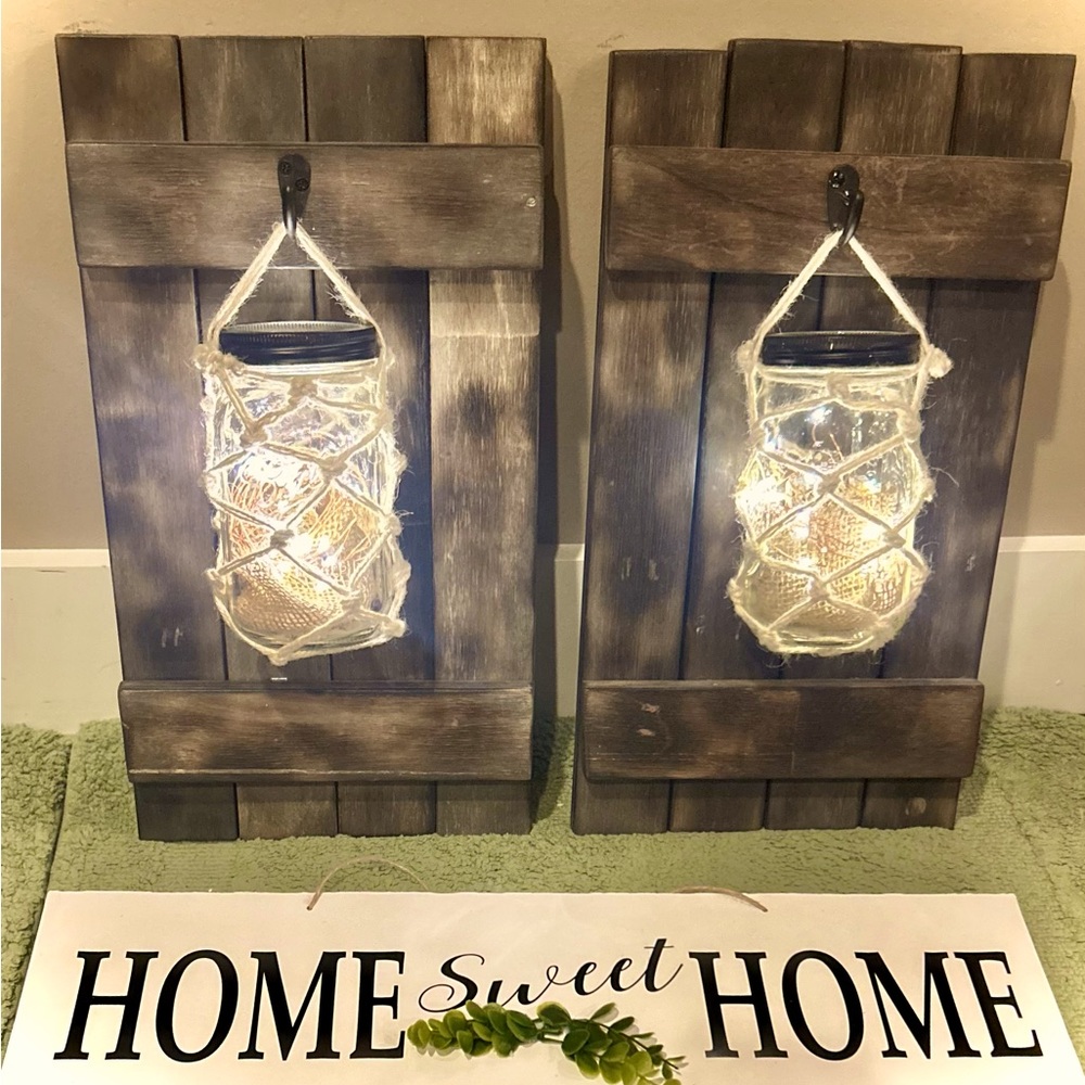 Hand made mason jar sconces! Lights are included!  17x10.